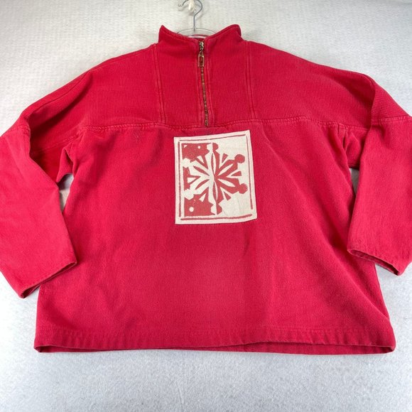 Vintage COLDWATER CREEK XXL Red Y2K Faded Snowflake Holiday Half Zip Sweater - Picture 2 of 11